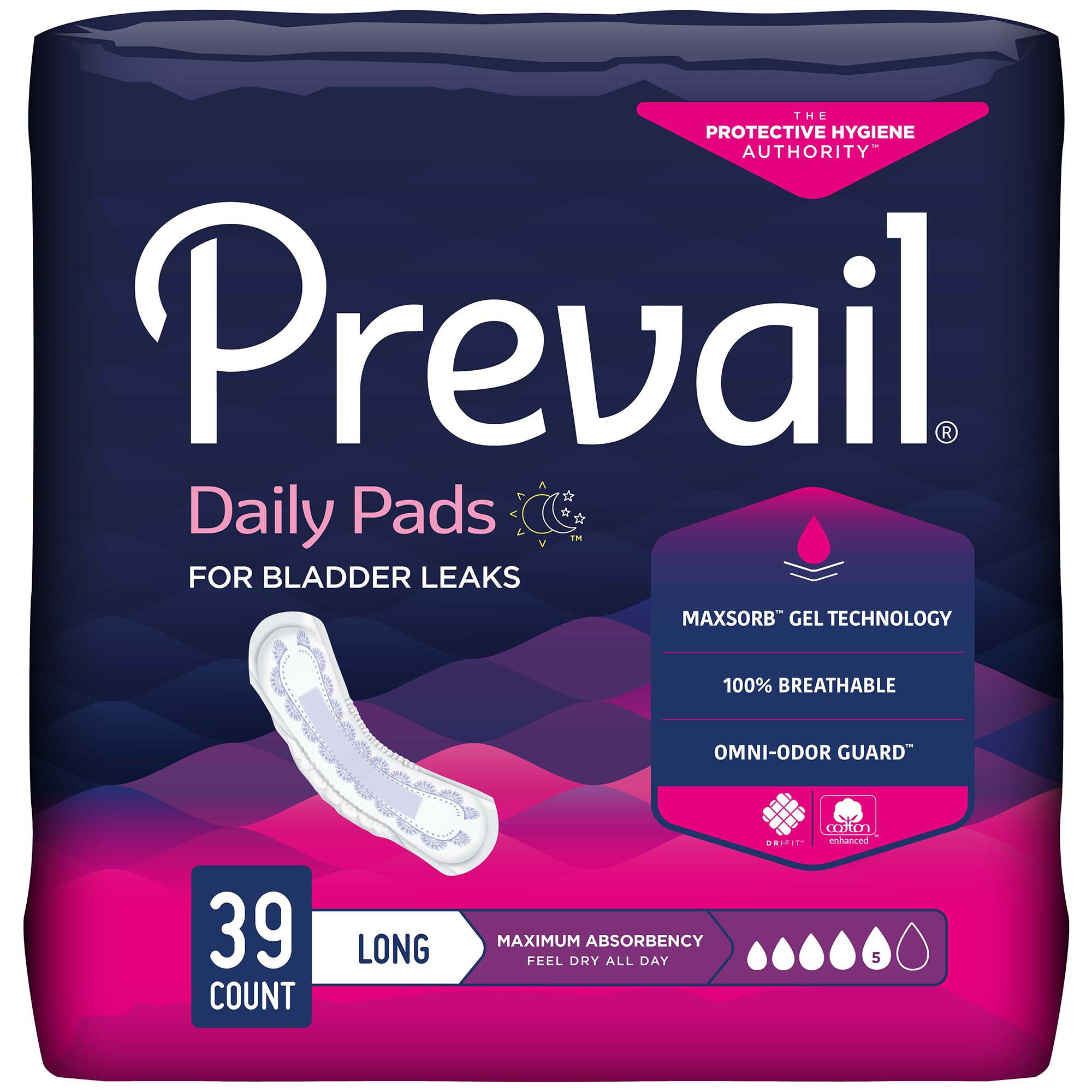 Prevail® Daily Pads Maximum Bladder Control Pad, 13-Inch Length